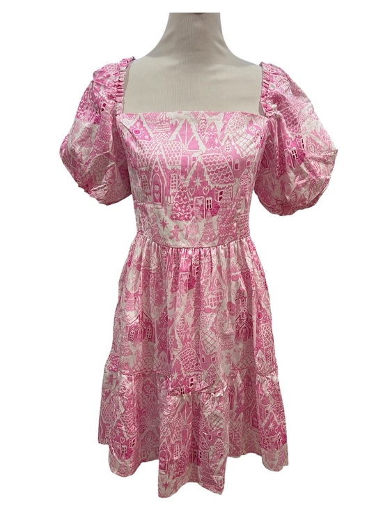 Kathleen Maeve Dresses & Skirts - Kathleen Maeve Pink Gingerbread Print Puff Sleeve Dress Size Large NWT